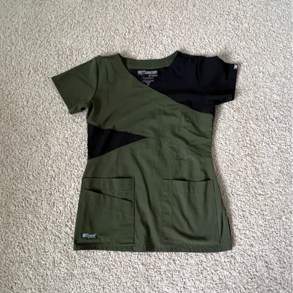 Grey's Anatomy Olive Green and Black Scrub Top